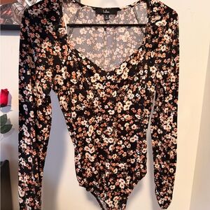 Lulu's Black and Orange Floral Bodysuit